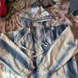 Anthropology Skies Are Blue Tie-Dye Hoodie - Blue and White